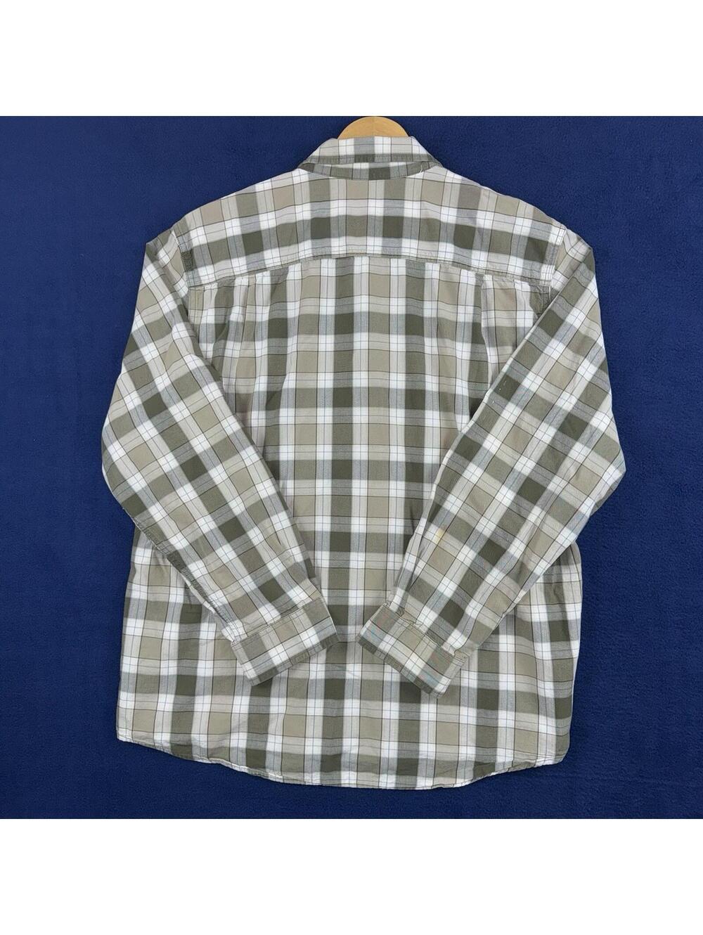 Carhartt Loose Fit Mens Large Plaid Button Front Work Shirt Green Beige Unility - Picture 4 of 9